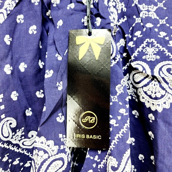 Womens Iris Basic Bandana Print Flowy Shorts With Pockets Size Large Navy & Whit - Picture 3 of 8